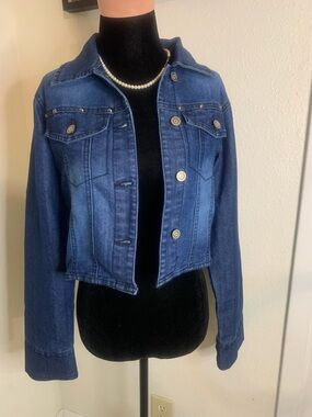 Women's Cropped Dark Blue Denim Jacket